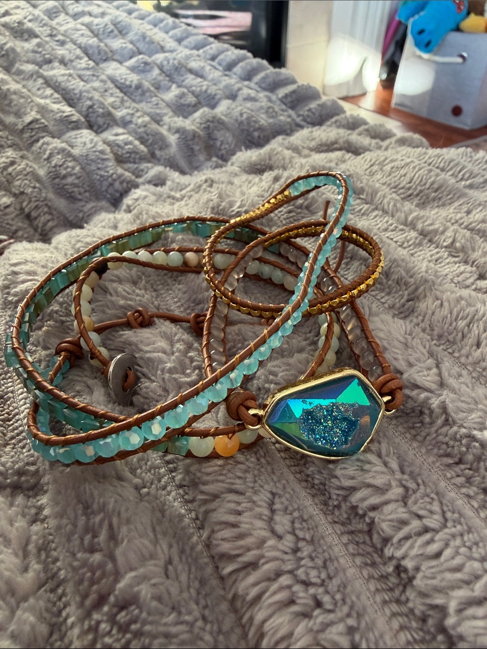Turquoise Multi-Strand Druzy Wrap Bracelet